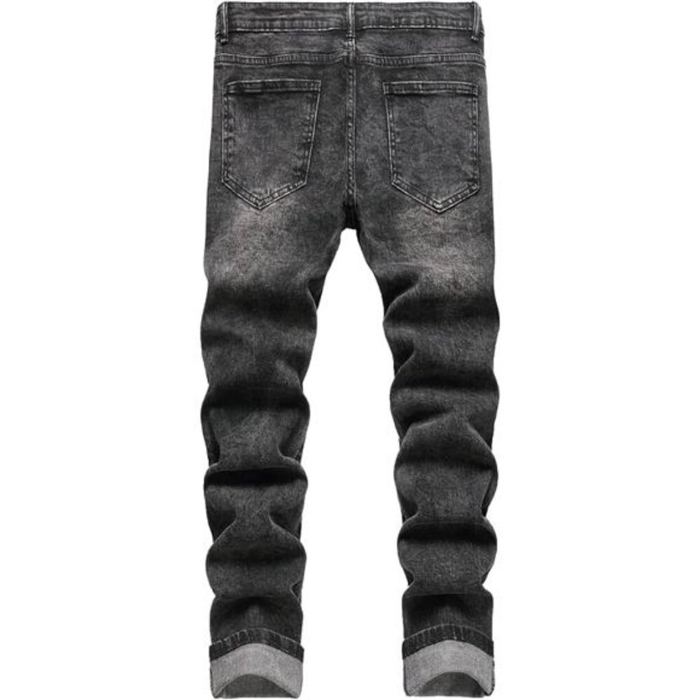 Men's Casual Printed Slim Fit Jeans Skinny Denim Pants - Picture 2 of 7